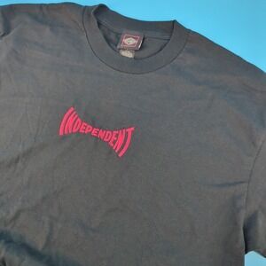 Independent Truck Co Skate T-Shirt Mens Large Black Red Embroidered Logo Tee